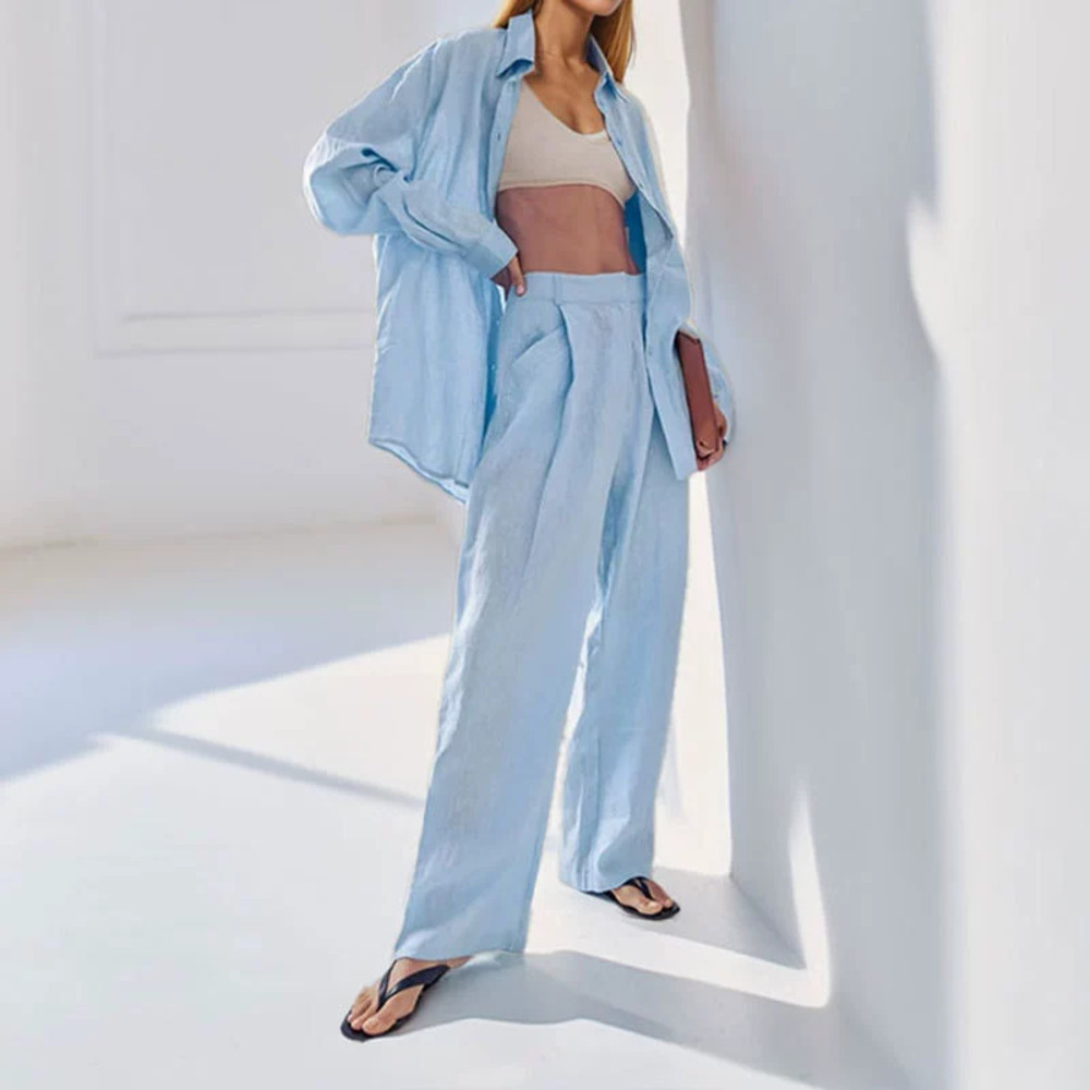 ZARA Long Sleeve Lapel Blouse & Pleated Wide Leg Pants Set